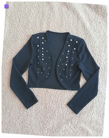 Veste noire élégante courte à perles – chic, vintage, soirée