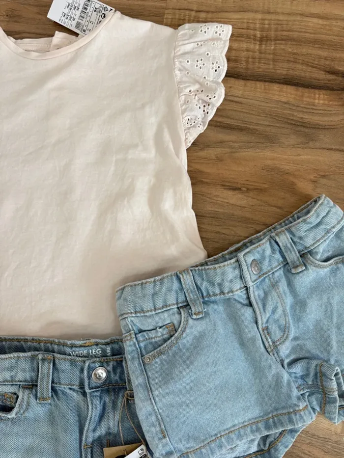 Ensemble jean short top 3 ans 36 mois rose dentelle - photo numéro 2