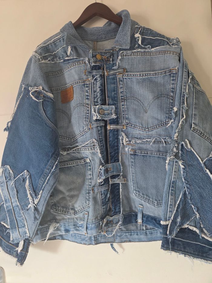 Veste en jeans custom y2k handmade denim inserts