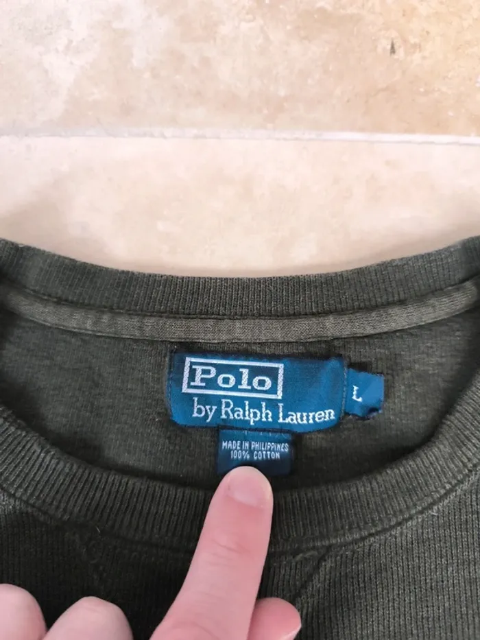 Pull col rond Ralph Lauren homme kaki L logo violet - photo numéro 4