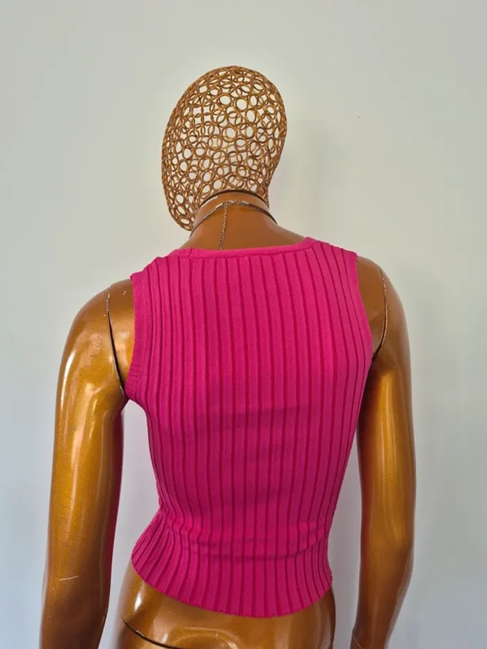 Top Court Col V Fuschia Femme Taille S/M - photo numéro 2