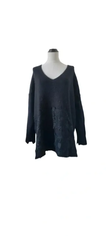 Pull noir Mat Fashion avec bandes en dentelle – Taille 4XL (équiv. 44/48)