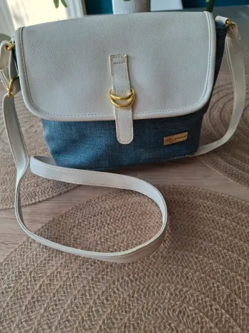 Sac bandoulière Ted Lapidus  bleu/gris et blanc cassé