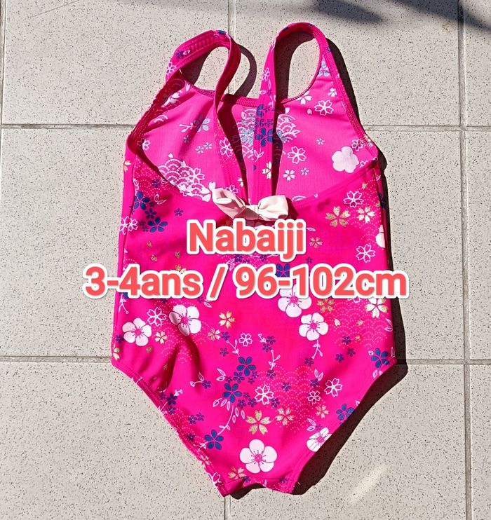 Maillot de bain 1 pièce Nabaiji fille rose imprimé fleurs 3-4 ans
