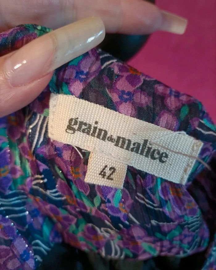 Robe longue violette à motif fleurs manches longues Grain de Malice taille 42 - photo numéro 8