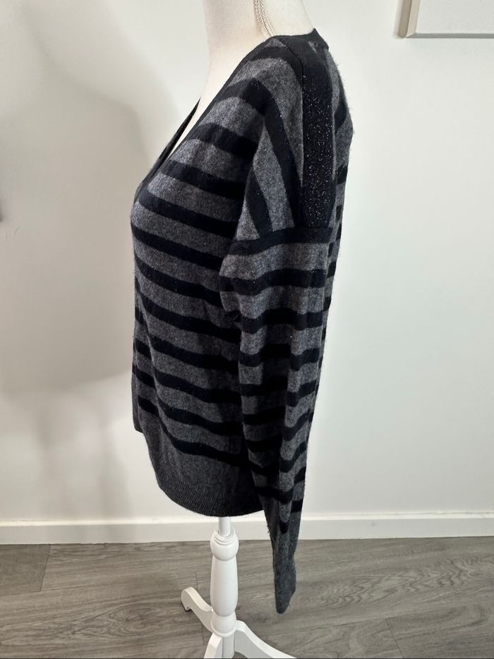 Pull marinière cachemire et laine gris et noir pailleté Maison 123 T38 M - photo numéro 3
