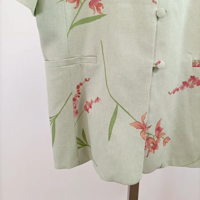 Veste imprimé floral vert pastel manches courtes Diane Laury taille 48 habillée A1335 - photo numéro 5