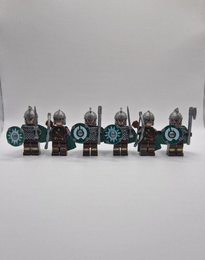Figurines type lego 6 guerriers du rohan seigneur des anneaux / hobbit