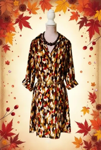🍁Robe tunique automnale feuillage doré Boho chic S/36 Autumn gold leaf dress tunic🍁