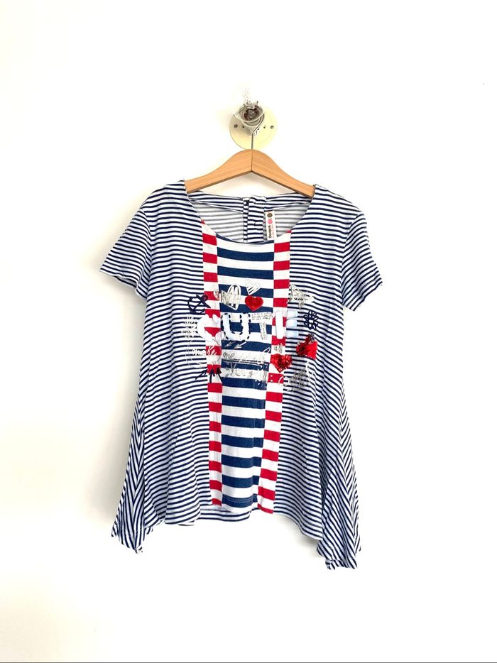 Tee-shirt  évasé marinière « DESIGUAL «  9/10 ans