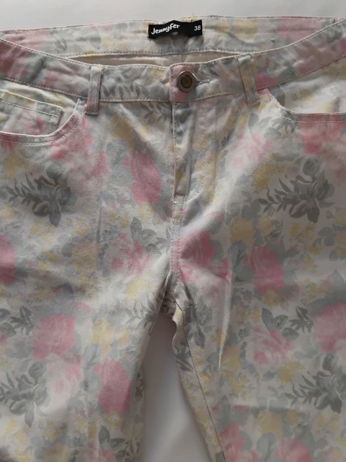 Jean blanc ecru fleurs femme - photo numéro 3