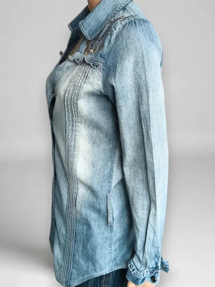 Chemise jean vintage y2k ,No Excuses ,coupe droite et longue ,col en V ouvert 100 % coton - photo numéro 5