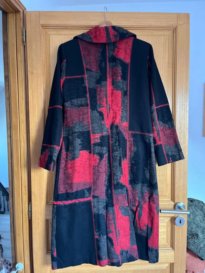 Long manteau mi-saison noir rouge 40 femme - photo numéro 7