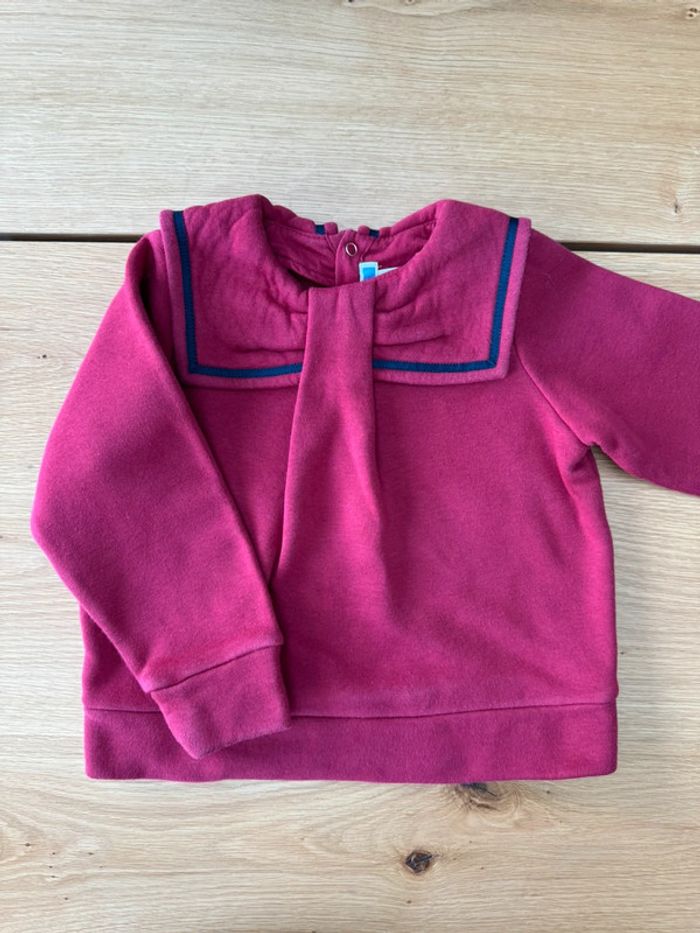 Sweat rouge bordeaux maxi col carré noeud - Taille 3 Ans - photo numéro 2