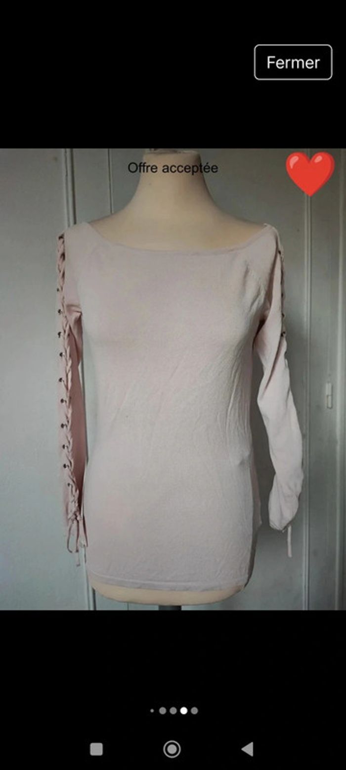 🌸haut manches longues rose poudré avec lacets taille 36 38 extension marque Nicole - photo numéro 7