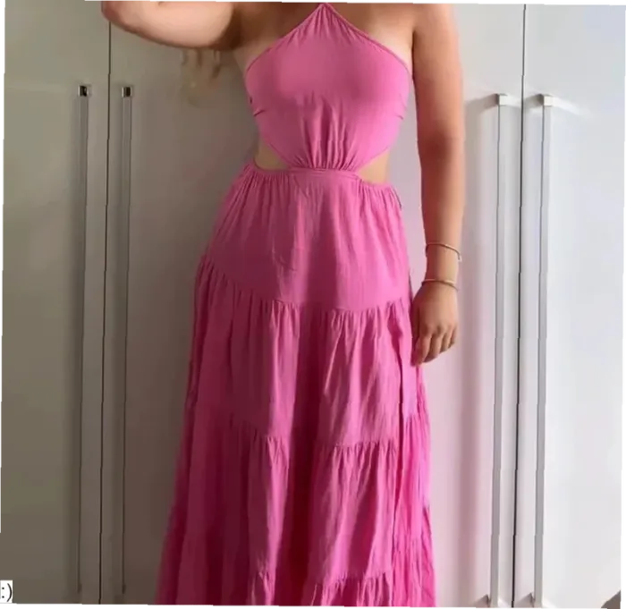 Robe Femme Longue Rose Bretelles Dos Nu Fendue - Taille S Neuf Jamais Porté