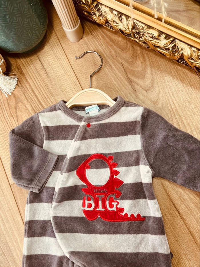 Taille 1 mois pyjama velours garçon Obaibi gris et rouge * Dino * 💙 - photo numéro 3