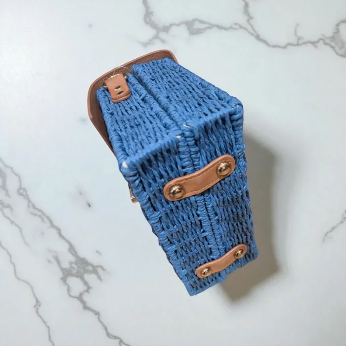 Sac à main tressé bicolore – Bleu & Camel neuf - photo numéro 5