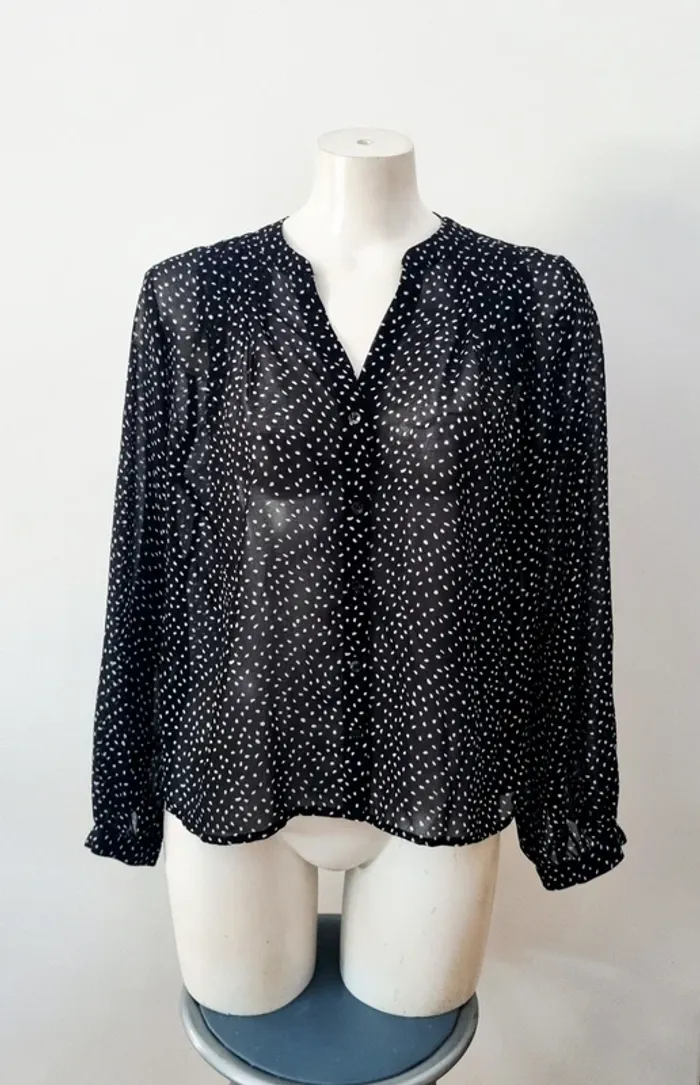 Blouse pois noire et blanc mango 38