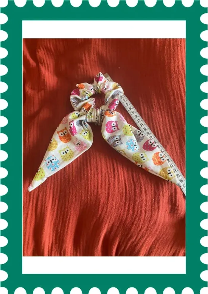 Chouchou scrunchie foulard détachable foulchie enfant hiboux chouette - photo numéro 2