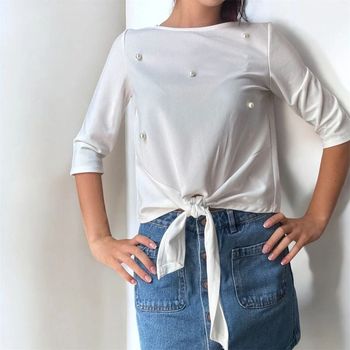 Pull manche 3/4 perlé camaïeu