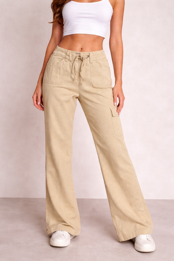 pantalon en toile beige taille 38-40 camaïeu