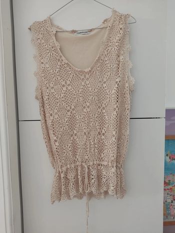 top beige en crochet doublé Christine Laure taille 40/42