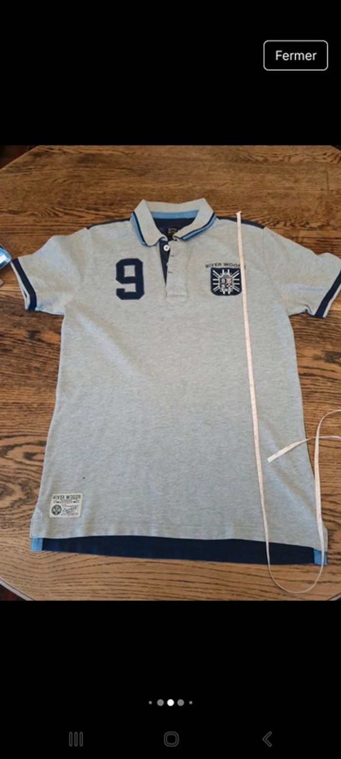 Polo River Woods Grise et bleu slim fit taille M - photo numéro 8