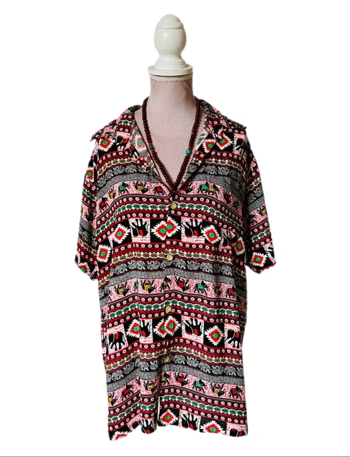 🐘Chemise vintage hippie 100% coton éléphants multicolores🌿Indian ethnic festival style shirt🐘 - photo numéro 6