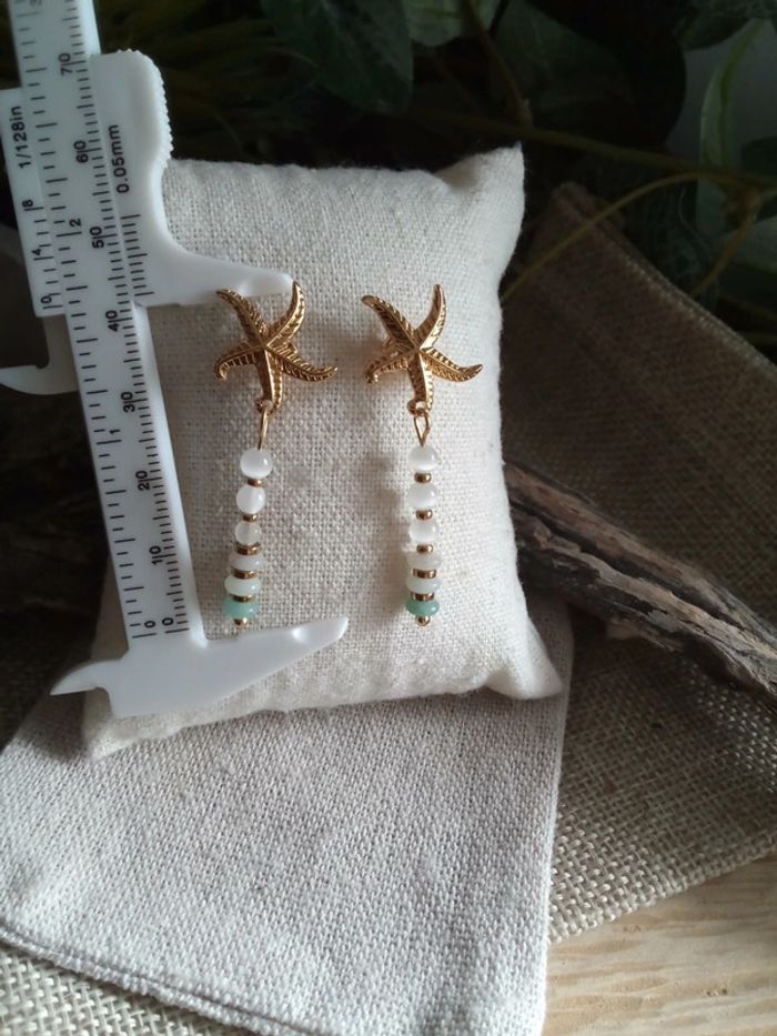Boucles d'oreilles bohèmes étoiles de mer et pierres naturelles - photo numéro 2