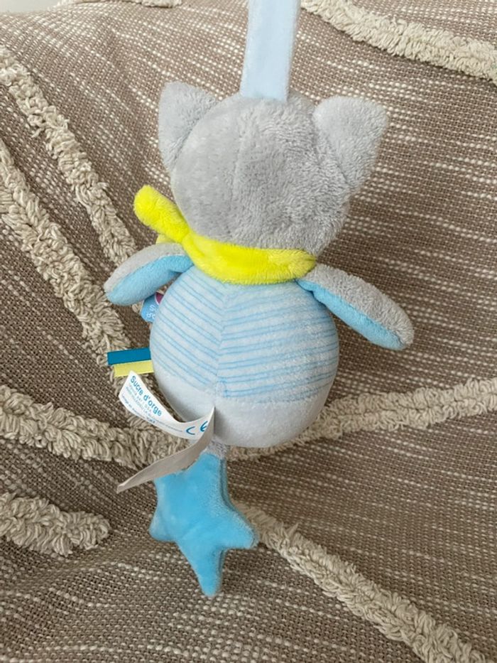 Peluche doudou musical 15cm sucre d’orge ours gris et bleu très bon état - photo numéro 3