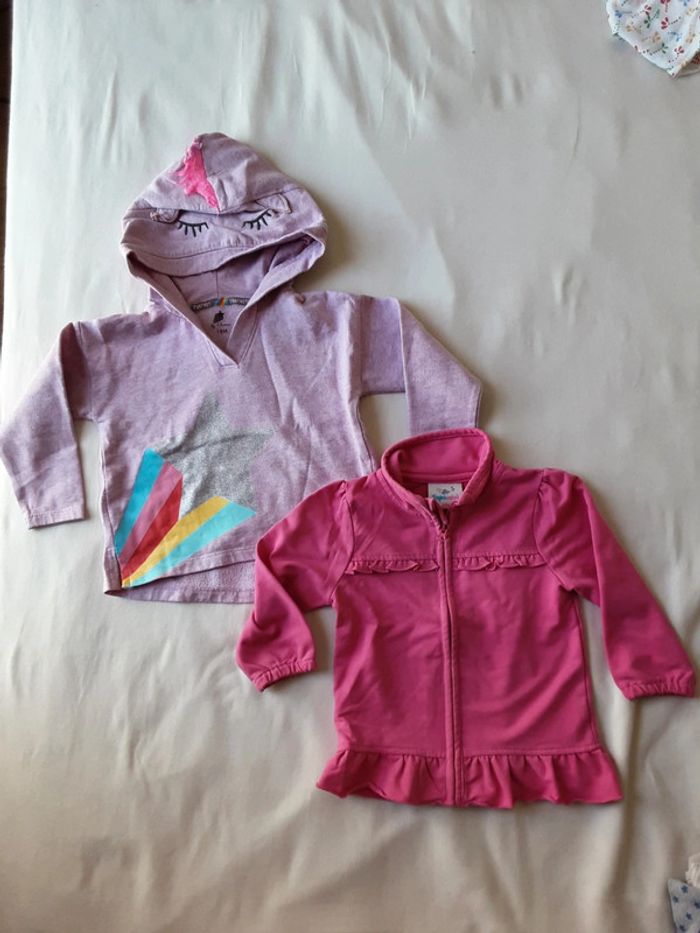 Lot de 2 pull gilet zip rose lila licorne arc-en-ciel étoile T. 18 mois
