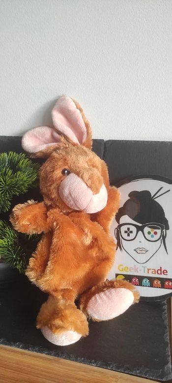 doudou marionette toi toys marron blanc lapin rose noir