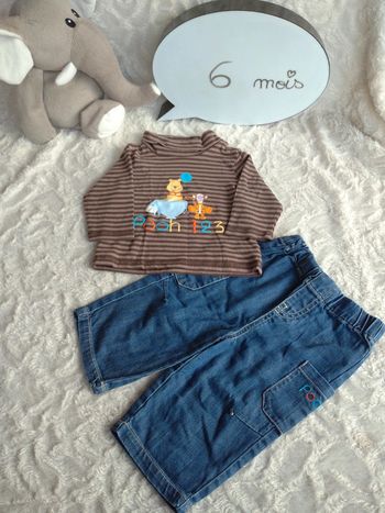Ensemble (sous pull col roulé+pantalon ample jeans) Garçon 6 mois Tigrou Winnie Pooh 100% coton