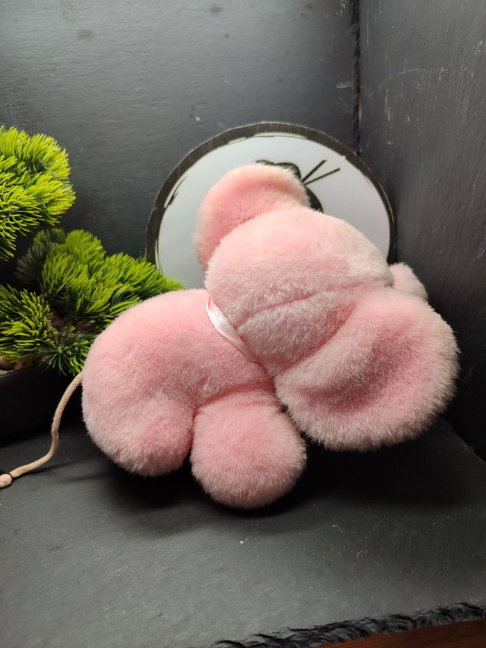 peluche éléphant rose blanc coeur note musique musical noeud queue ancien Doudou - photo numéro 2