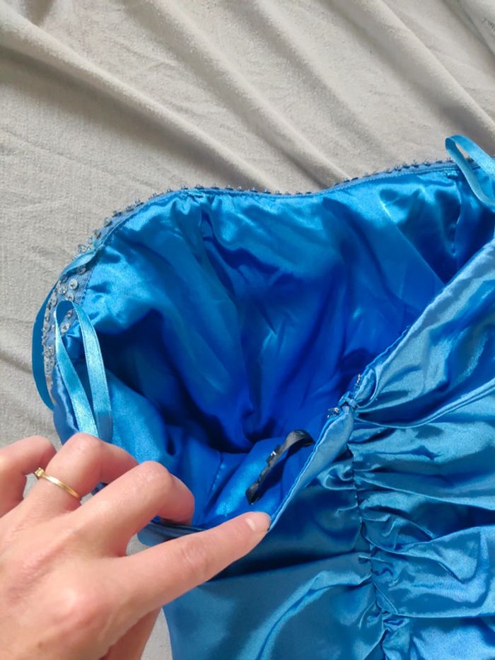 Robe bustier drapée bleue vintage à sequins - photo numéro 6