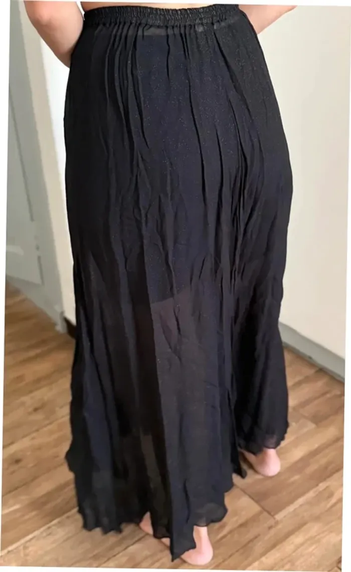 Jupe longue noire transparente à paillettes dorées – Jeanne Vouland – Taille 36 - photo numéro 4