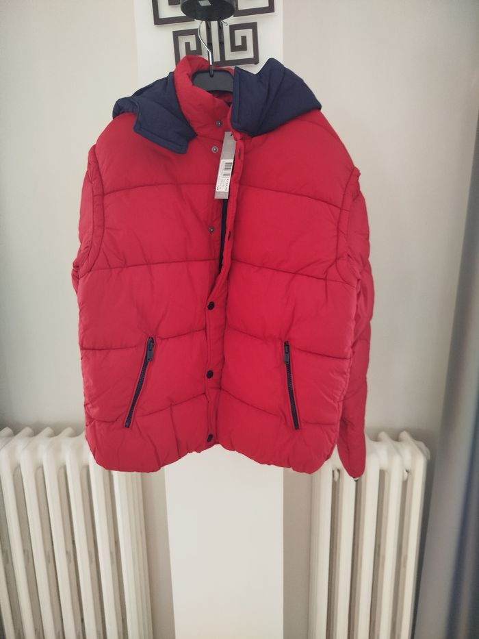 Doudoune rouge moyen fourrée à capuche navy garçon IKKS 14 ans