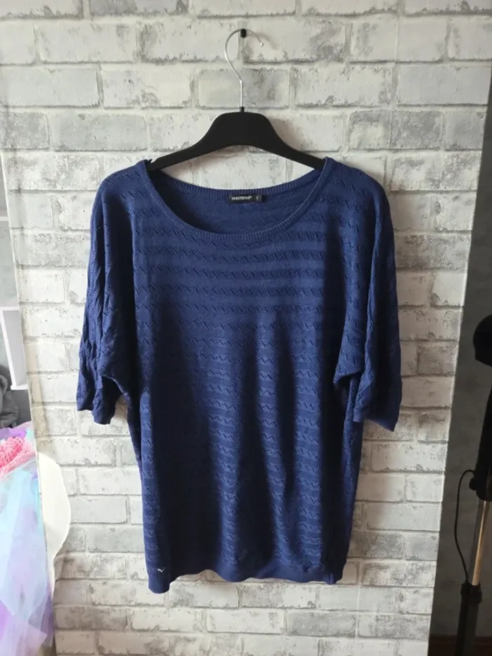 Pull manche courte bleu taille S in extenso