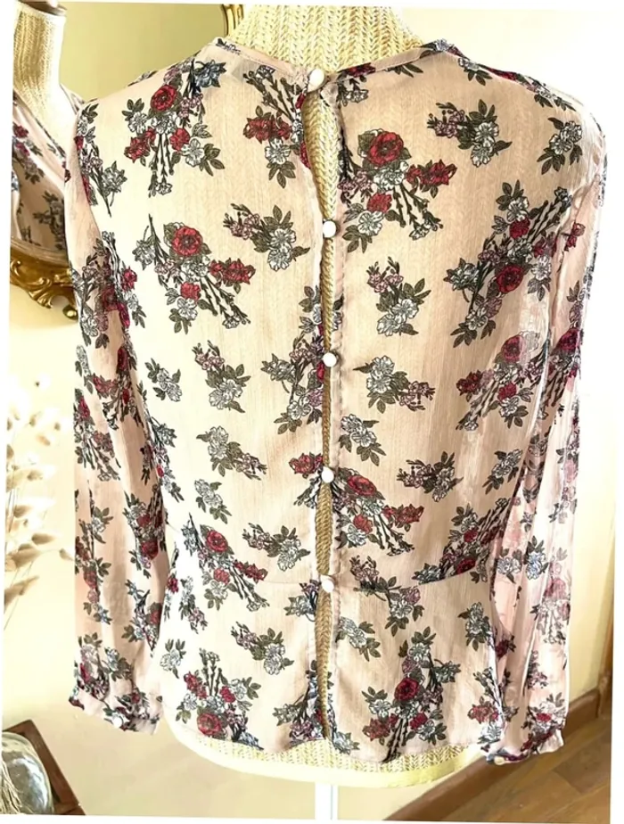 Sublime blouse chemise fluide chic fluide Haut Transparent Floral - photo numéro 16