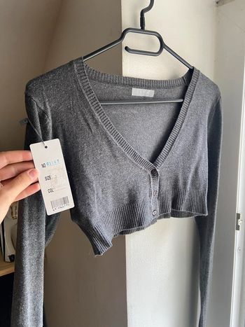 Pull manches longues crop top gris