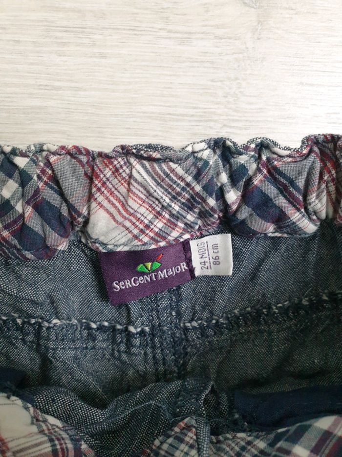 Short Sergent Major bleu chiné lin et coton 24 mois - photo numéro 2