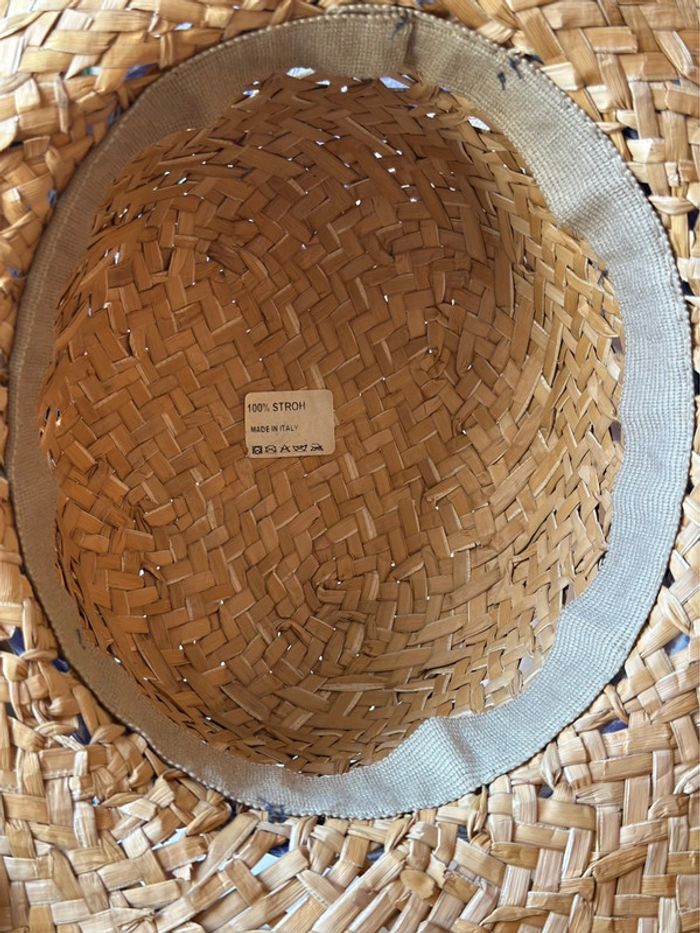 Chapeau en paille ruban imprimé bleu modèle vintage fabriqué en Italie T.U - photo numéro 13