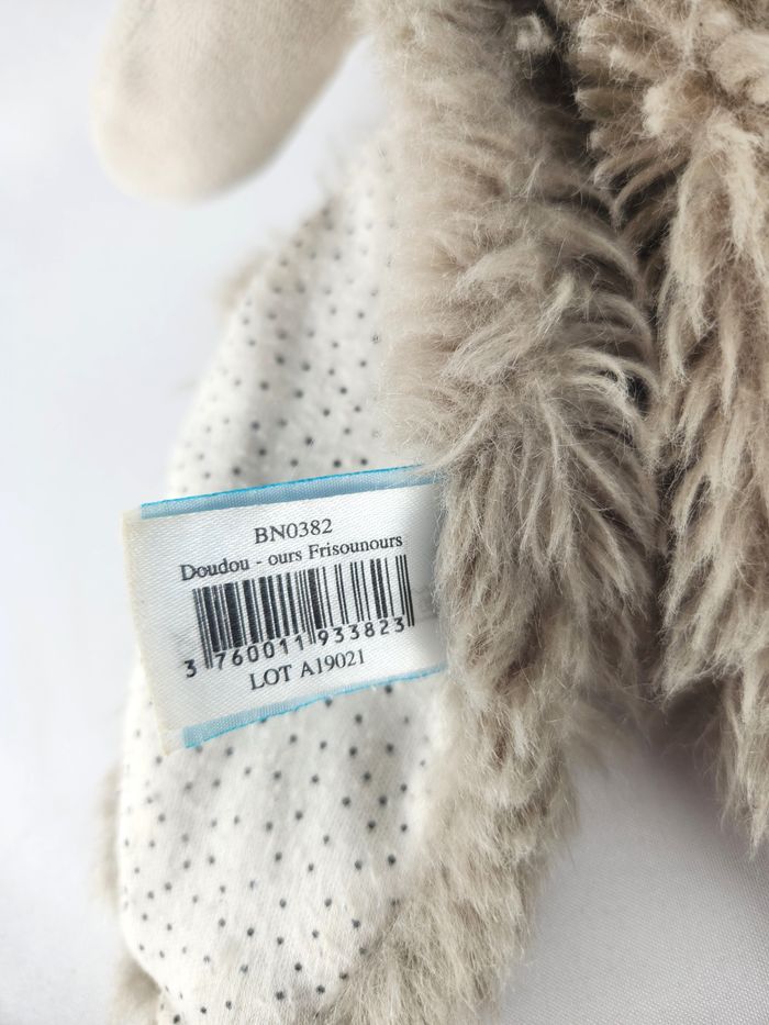 Doudou Ours Frisounours BabyNat - Gris Beige Blanc - Très Bon État - photo numéro 7