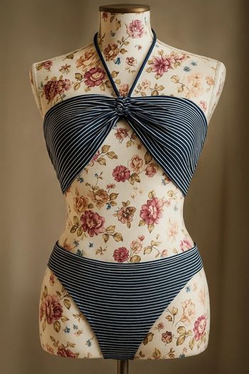 Maillot de bain 2 pièces – Neuf – Taille 46 – Blanc rayé marron