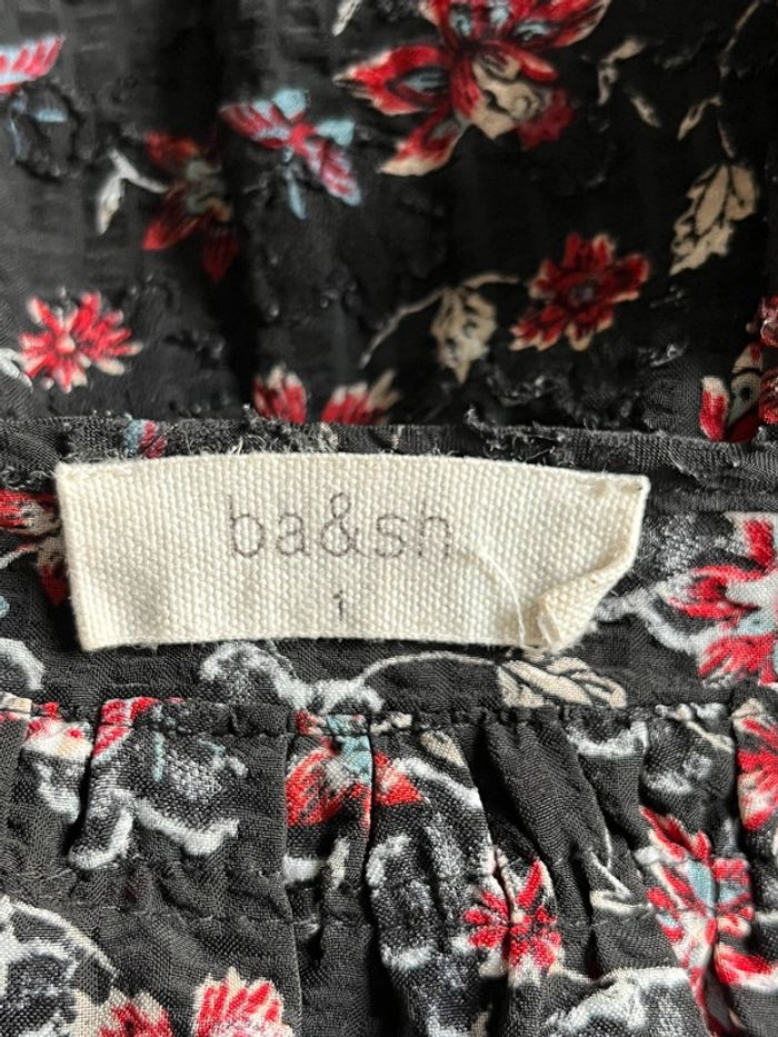 Robe col en V noire à fleurs Bash S - photo numéro 6