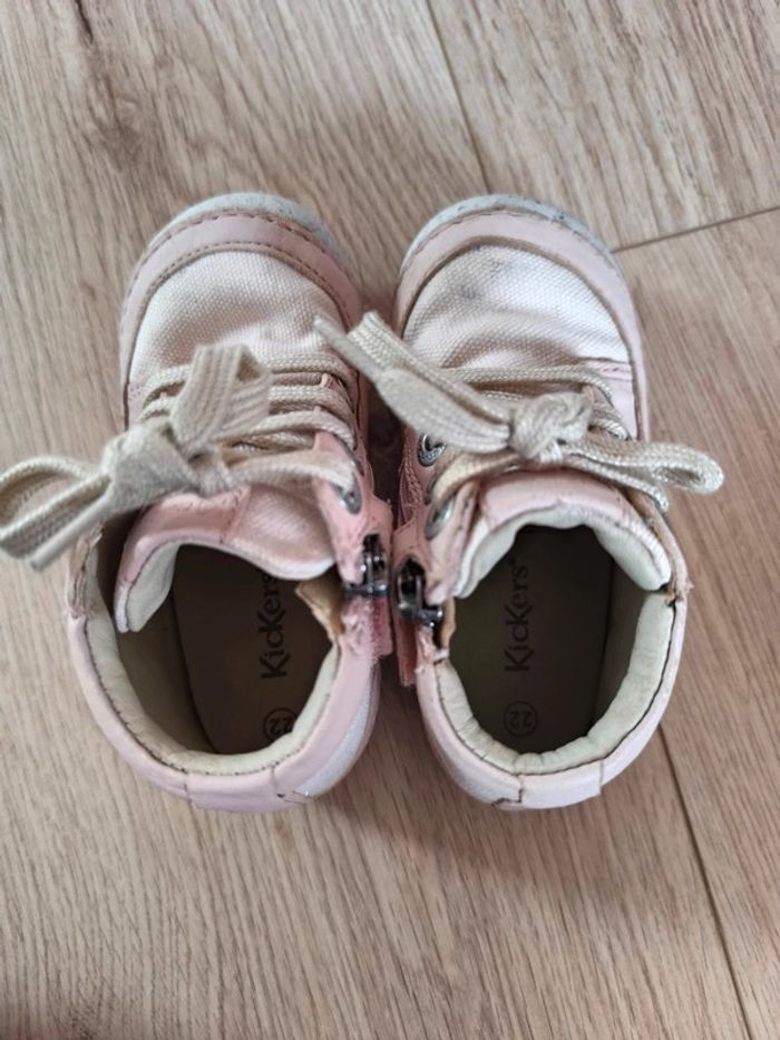Baskets fille cuir et toile rose clair Kickers Sonistreet - Taille 22 - photo numéro 4