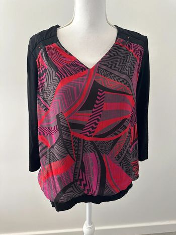 Blouse bariolée rouge et rose Christine Laura T2 42/44 XL/XXL