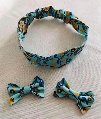 Bandeau cheveux en tissu 4-8 ans et deux barrettes « noeud » type pince crocodile