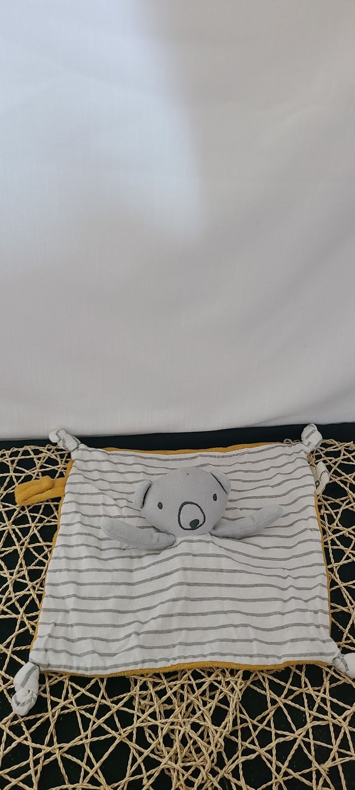 Doudou Ours Plat ORCHESTRA PREMAMAN Blanc Jaune Rayé Gris - photo numéro 3